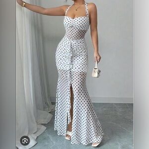 White Polka Dot Halter Maxi Dress